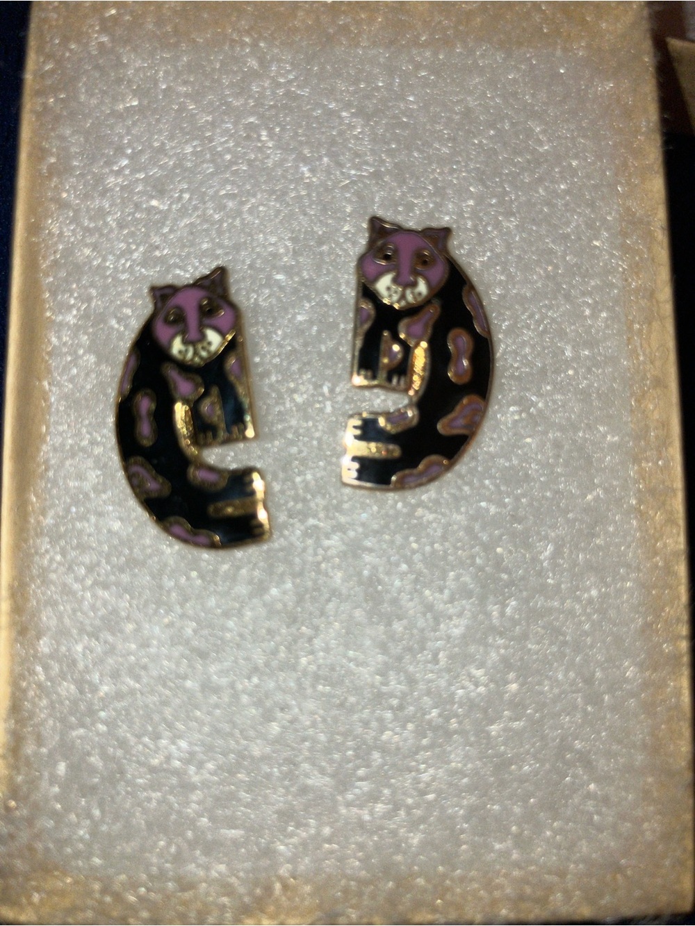 Vintage Signed Laurel Burch “Baby Snow Leopard” Earrings